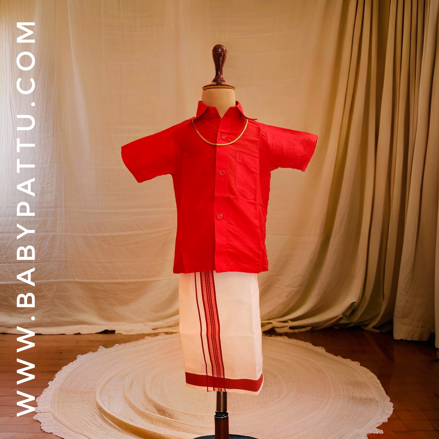 Red and White Baby Boy Dhoti Set