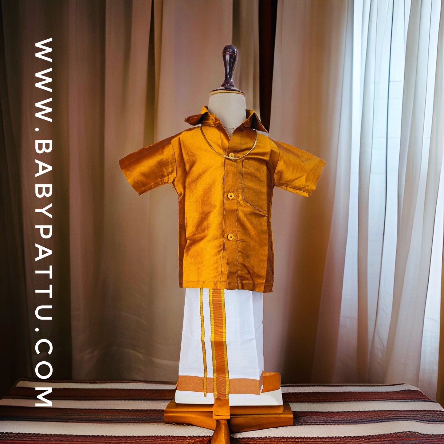 Gold and White Baby Boy Dhoti Set