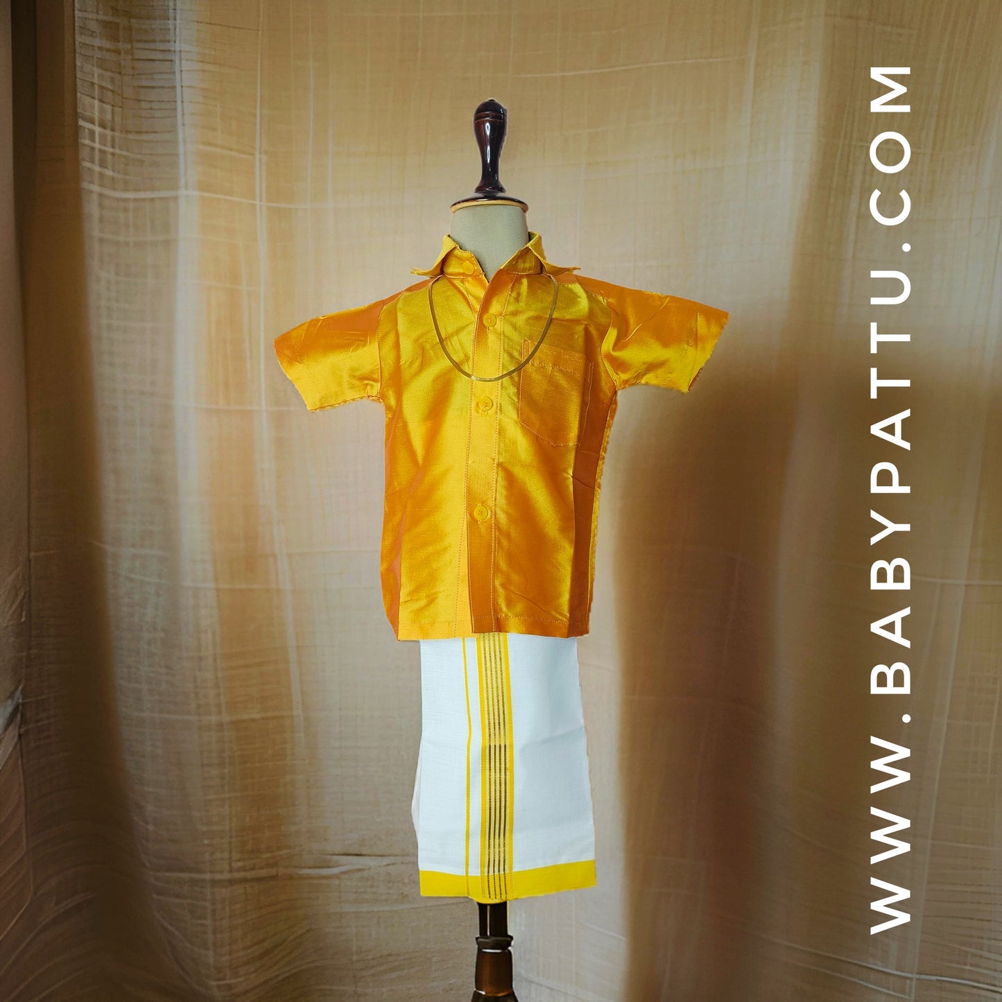 Yellow and White Baby Boy Dhoti Set