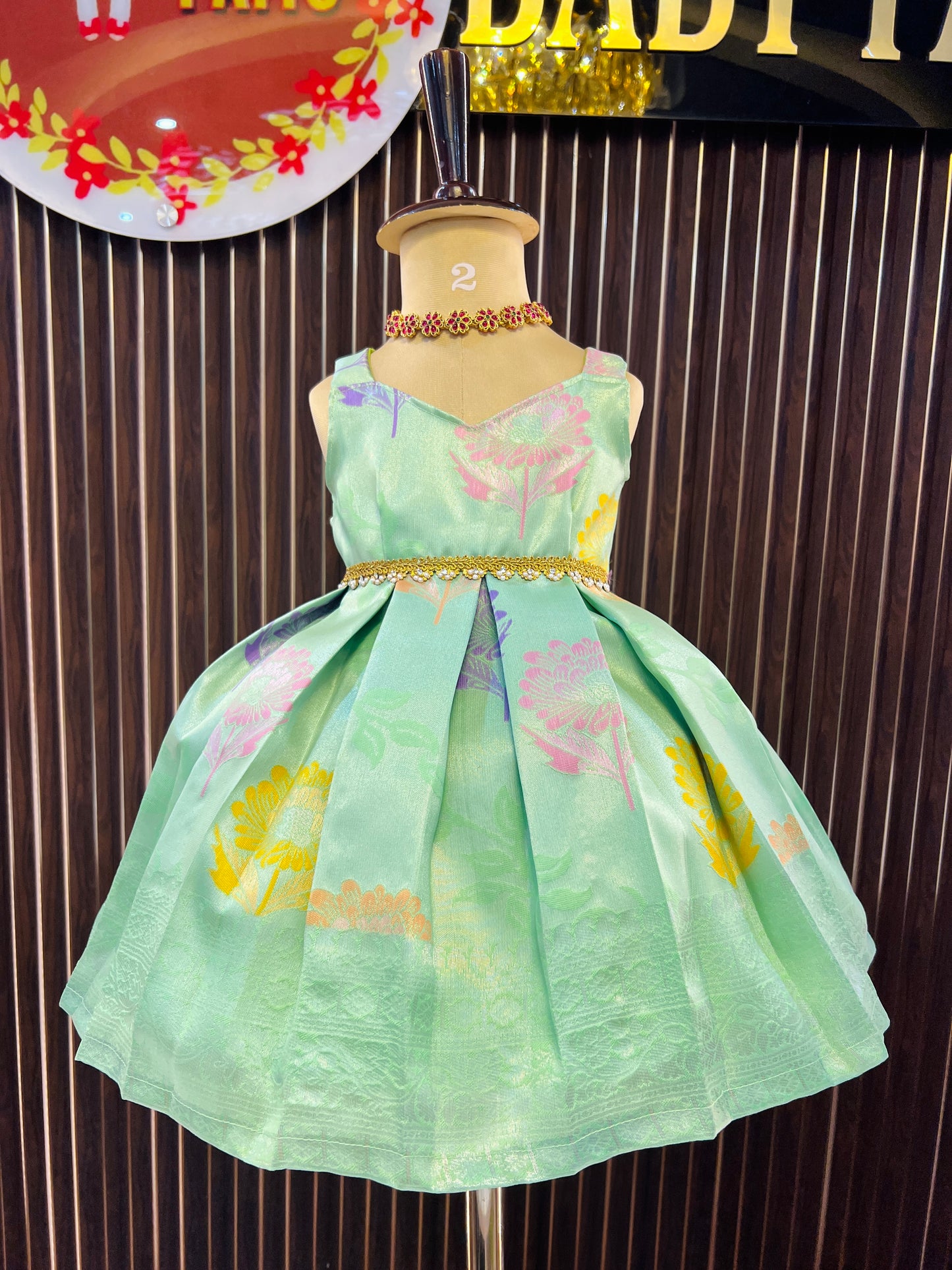 Pink & Mint Green 2 in 1 Overcoat Model Frock