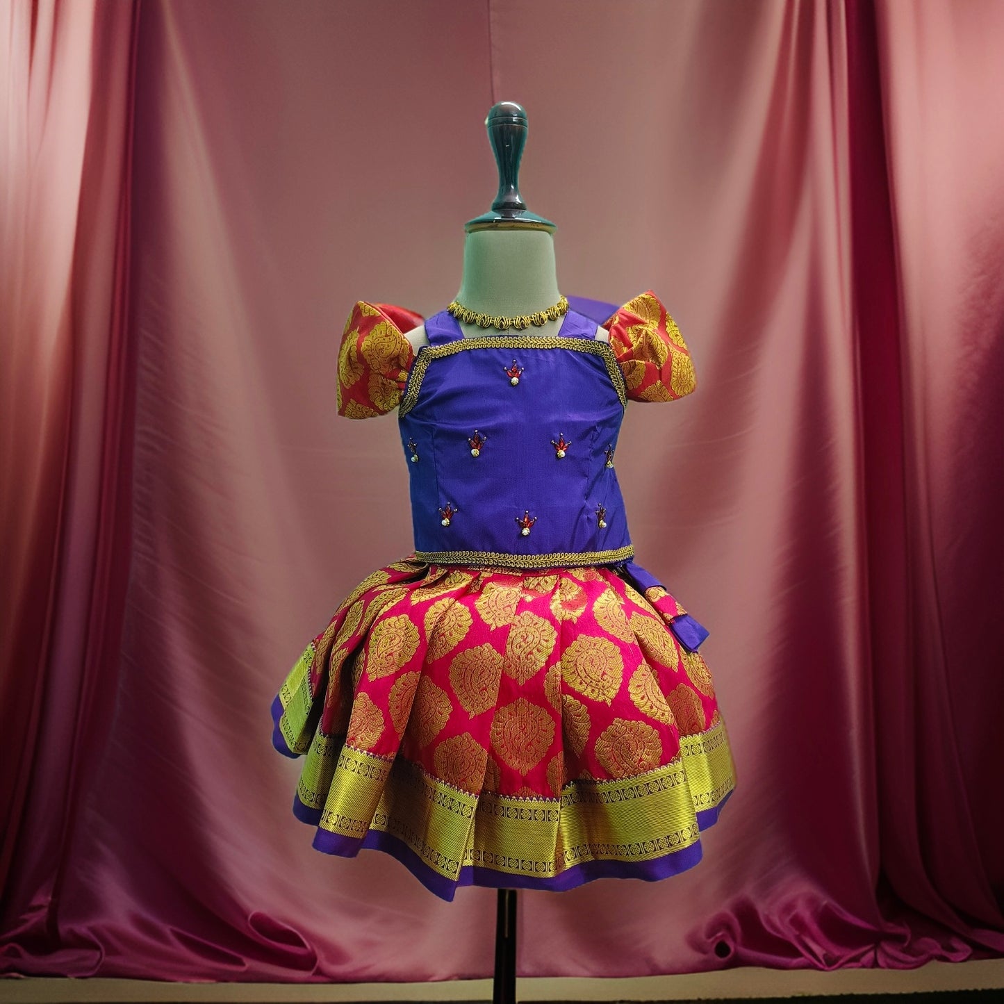 purple & Red Pattu Pavada