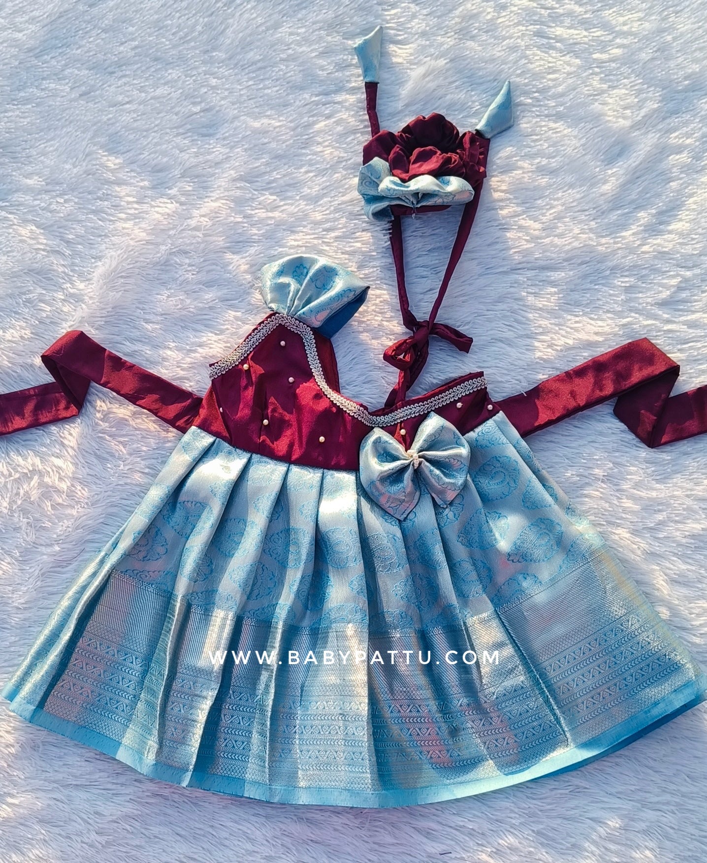 Wine and Sky Blue Frock