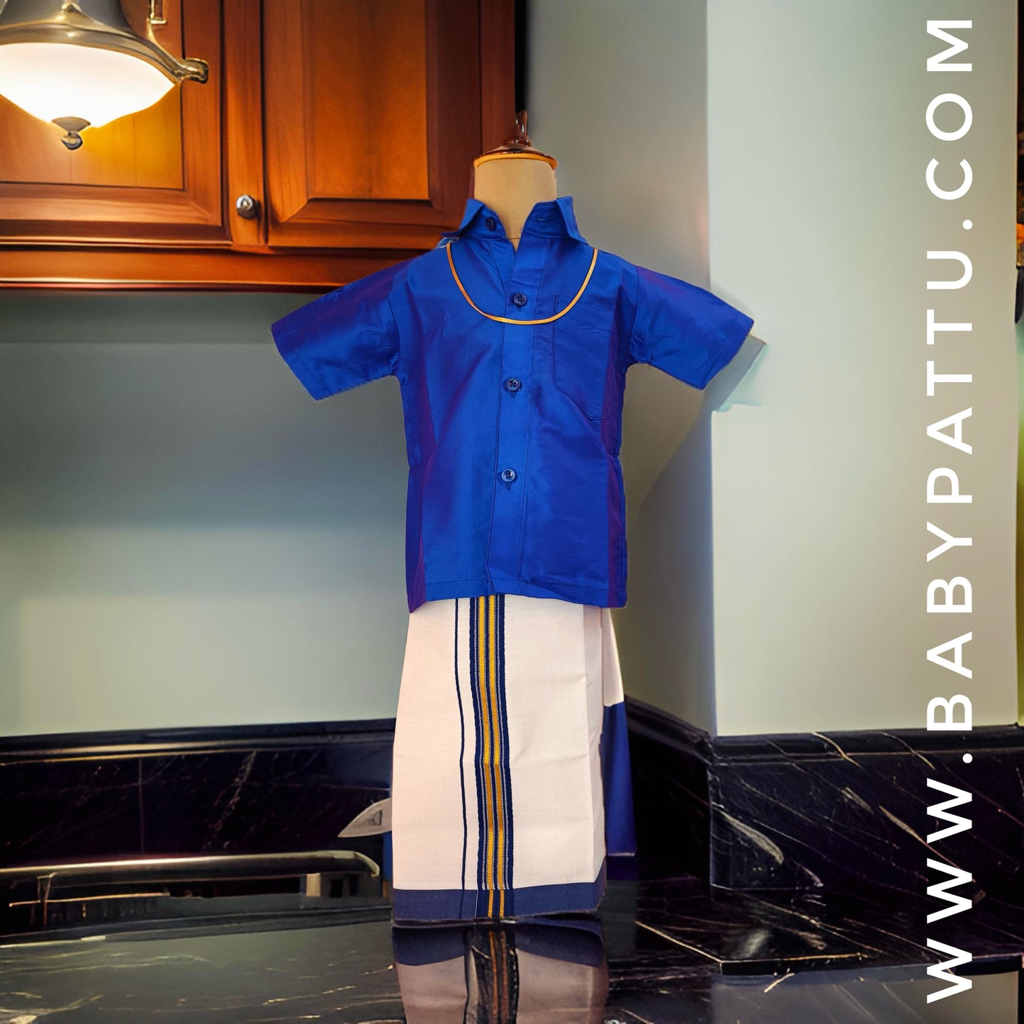 Blue and White Baby Boy Dhoti Set