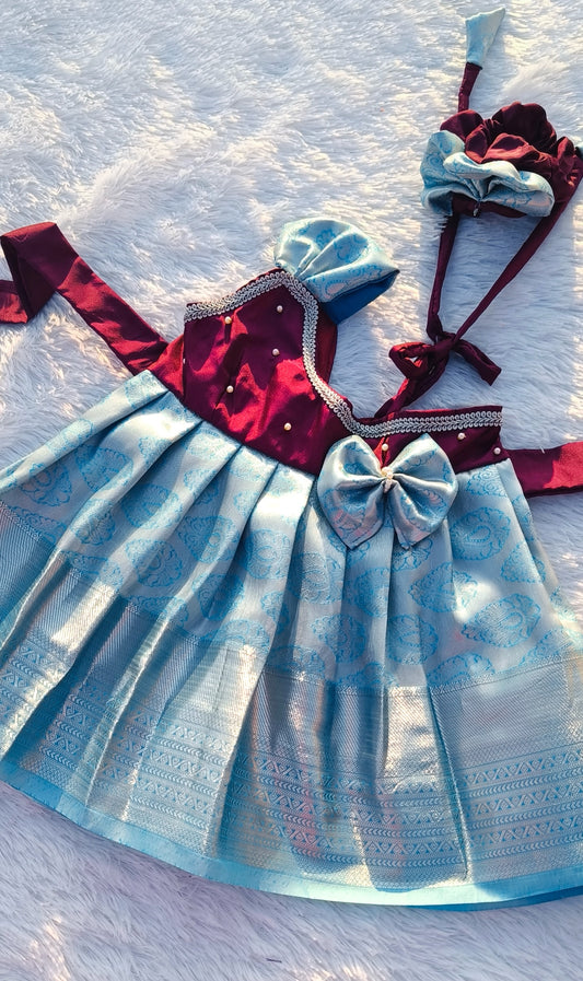 Wine and Sky Blue Frock