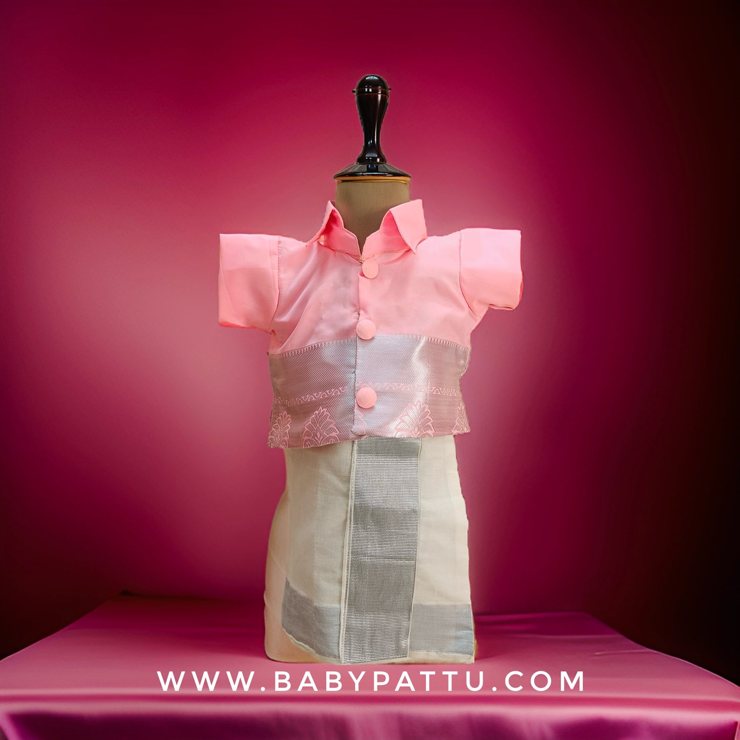 👶 Soft Silk Peach Shirt and kasavu Cotton or Kerala Cotton Vesti 👶
