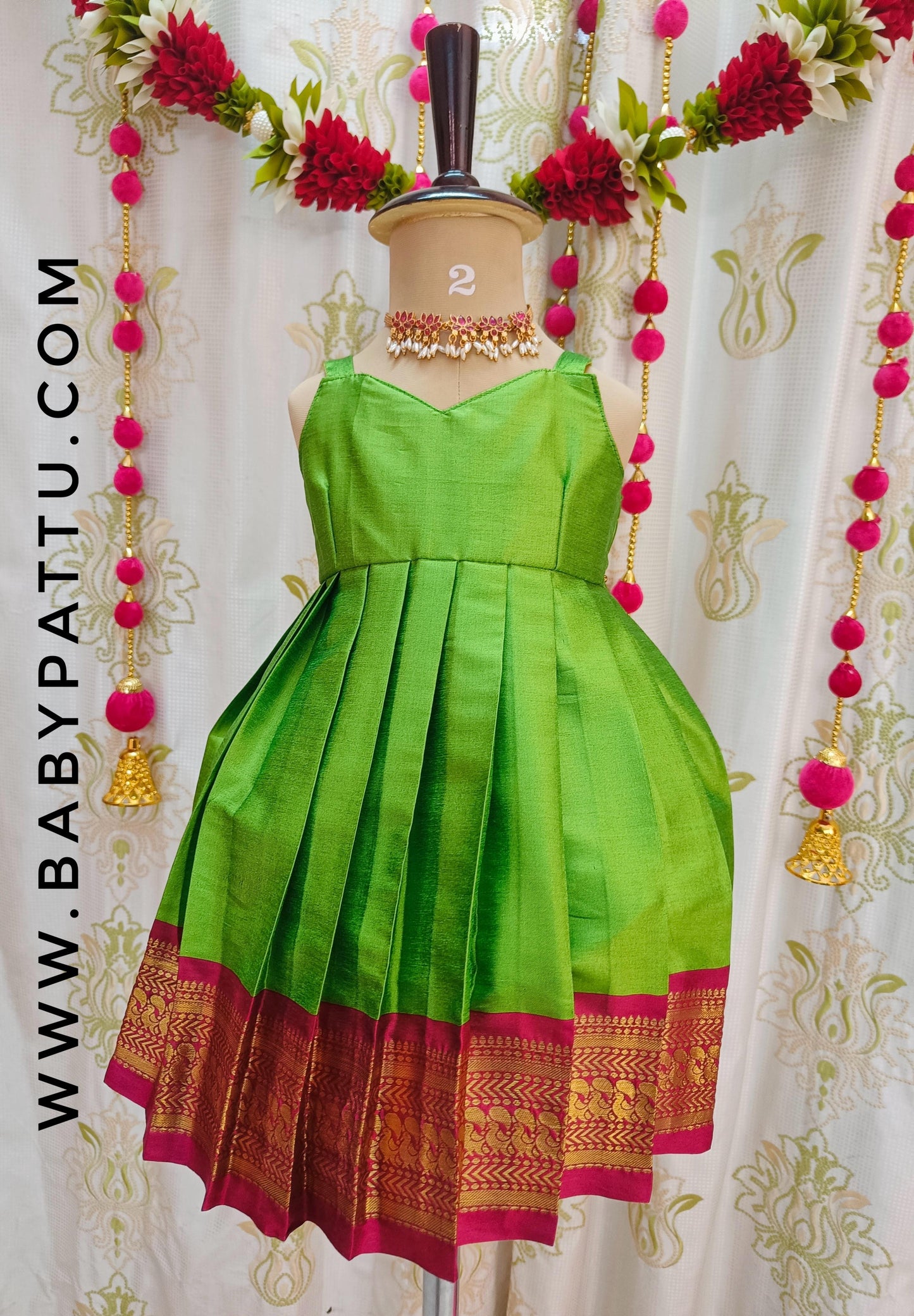 Pink And Parrot Green Colour Coat Model Frock