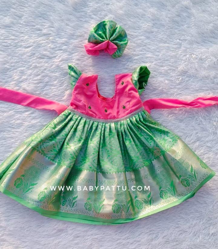 Pink & Parrot Green Frock