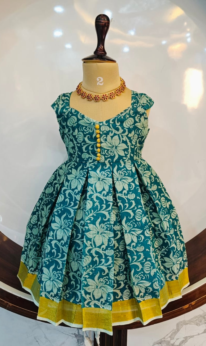 Rama Green Kerala Cotton Frock