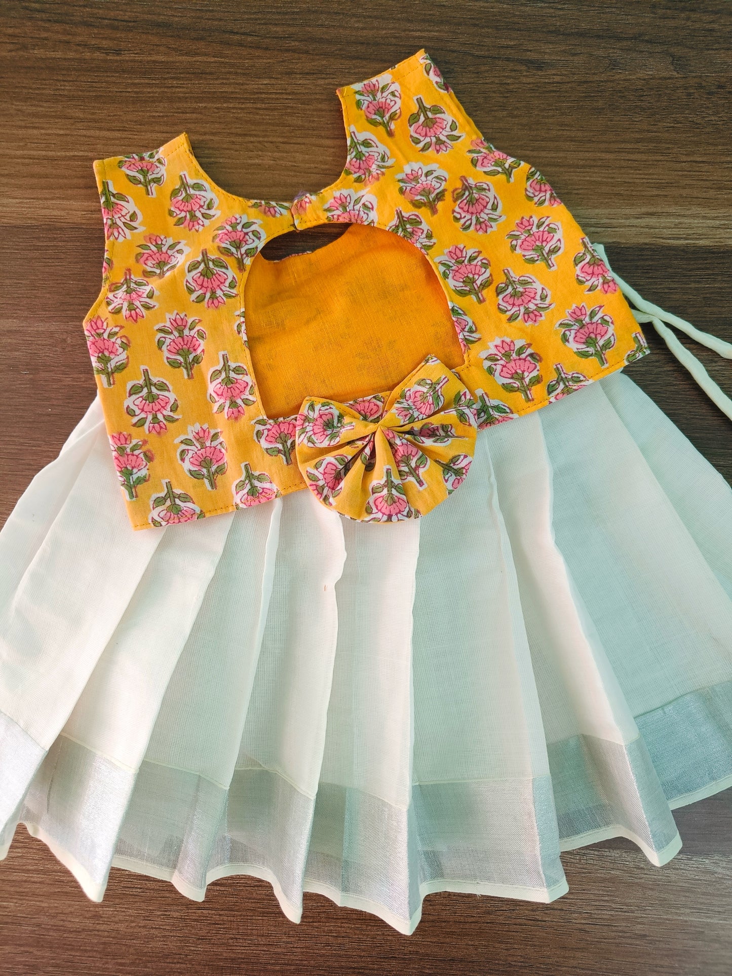 ๐๐ Yellow Pure Cotton Top & Kasavu Cotton Pattu pavada ๐๐