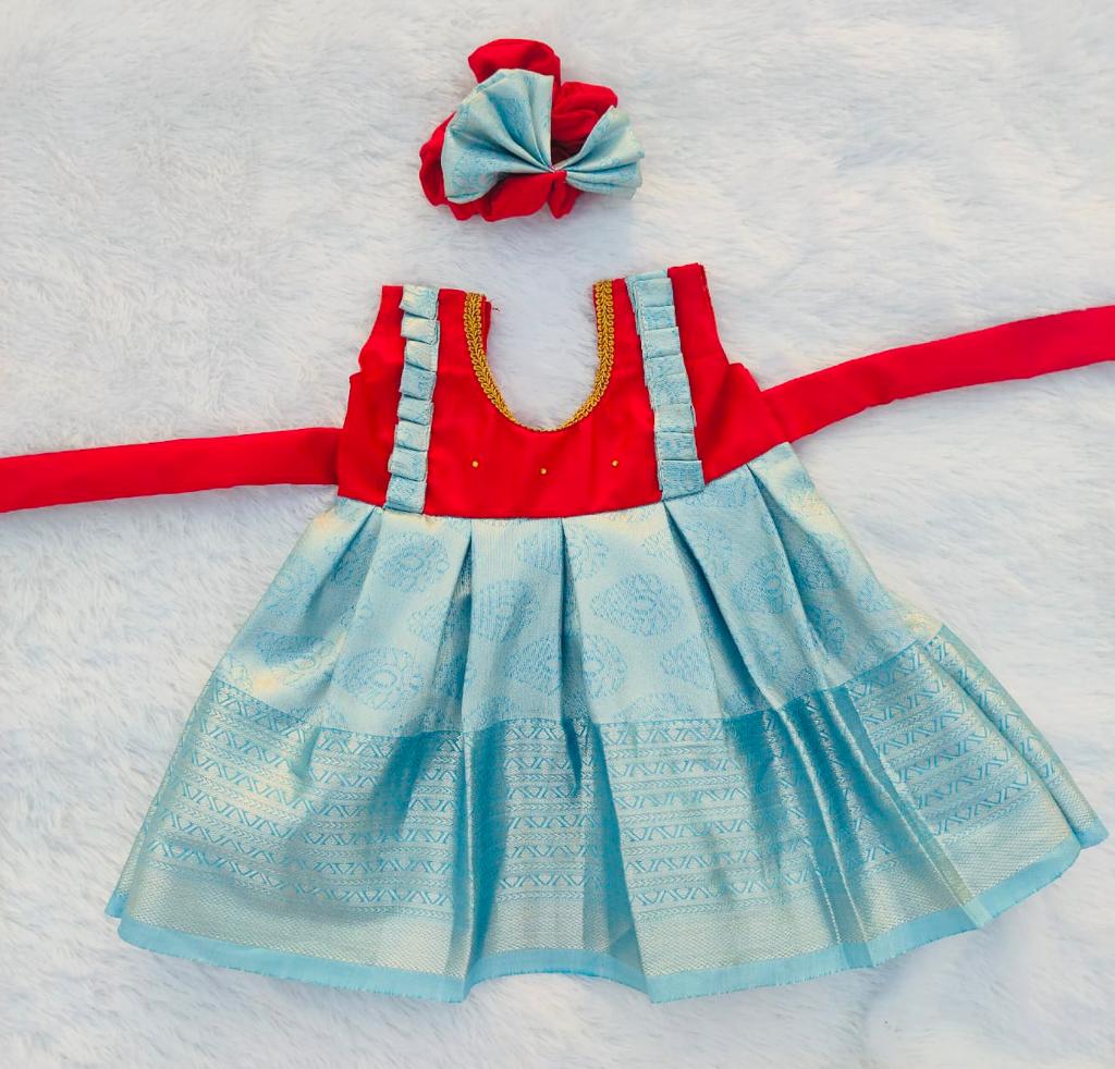Red and sky Blue Frock