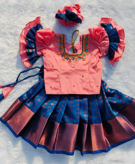 Pink Top and Blue Bottom Pattu Pavada