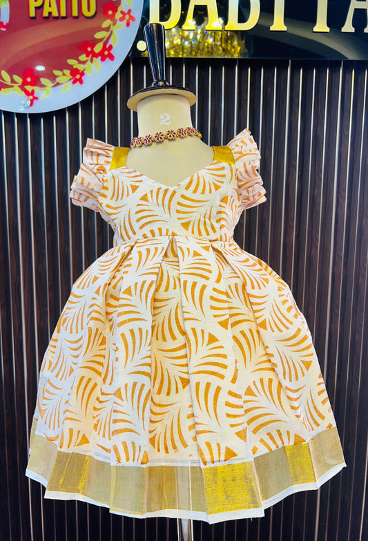 Dark Yellow color Kerala Cotton Frock