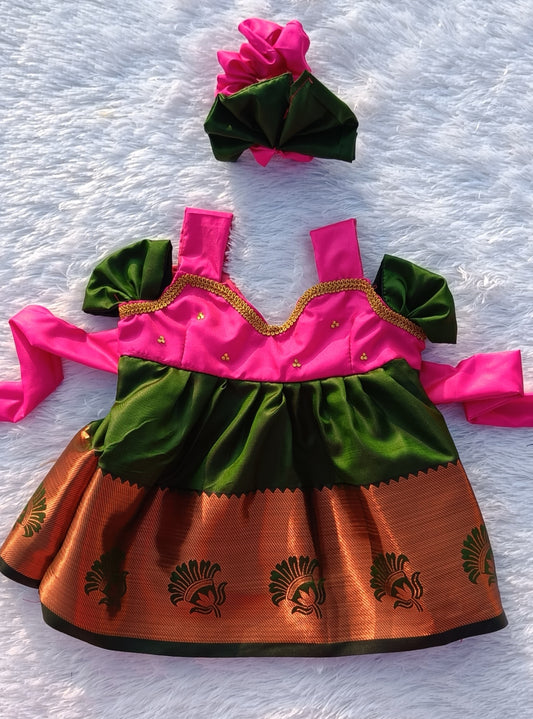 Rani Pink & Dark Green Frock