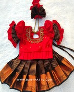 Red & Black Pattu Pavada