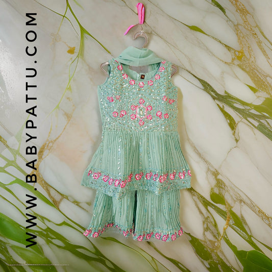 Sea Green Sharara Plazo Set Along with Dupatta