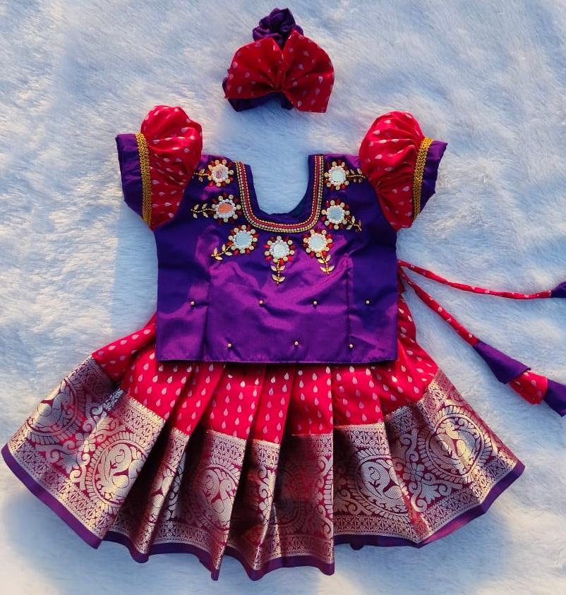 Pavada Rop Purple and Red Pattu pavada – babypattustudio
