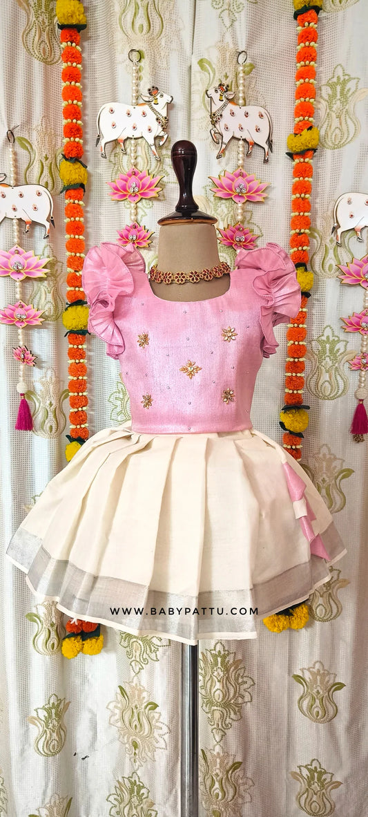 Baby Pink Kerala Cotton Pattu Pavada