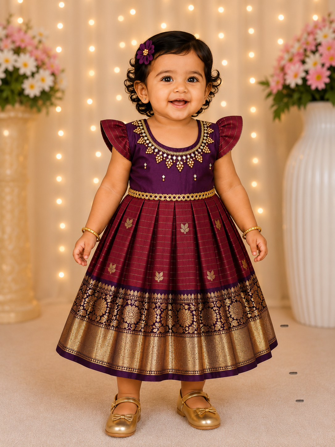 Wine & brown Frock