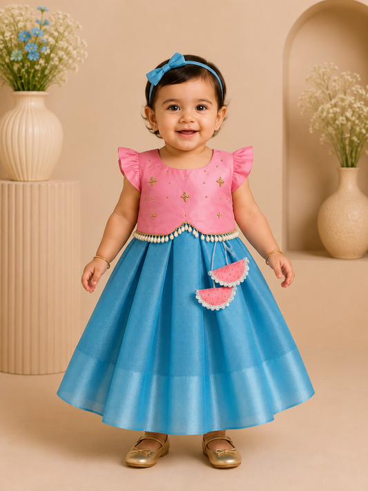 Blue and Pink Coat Model Frock