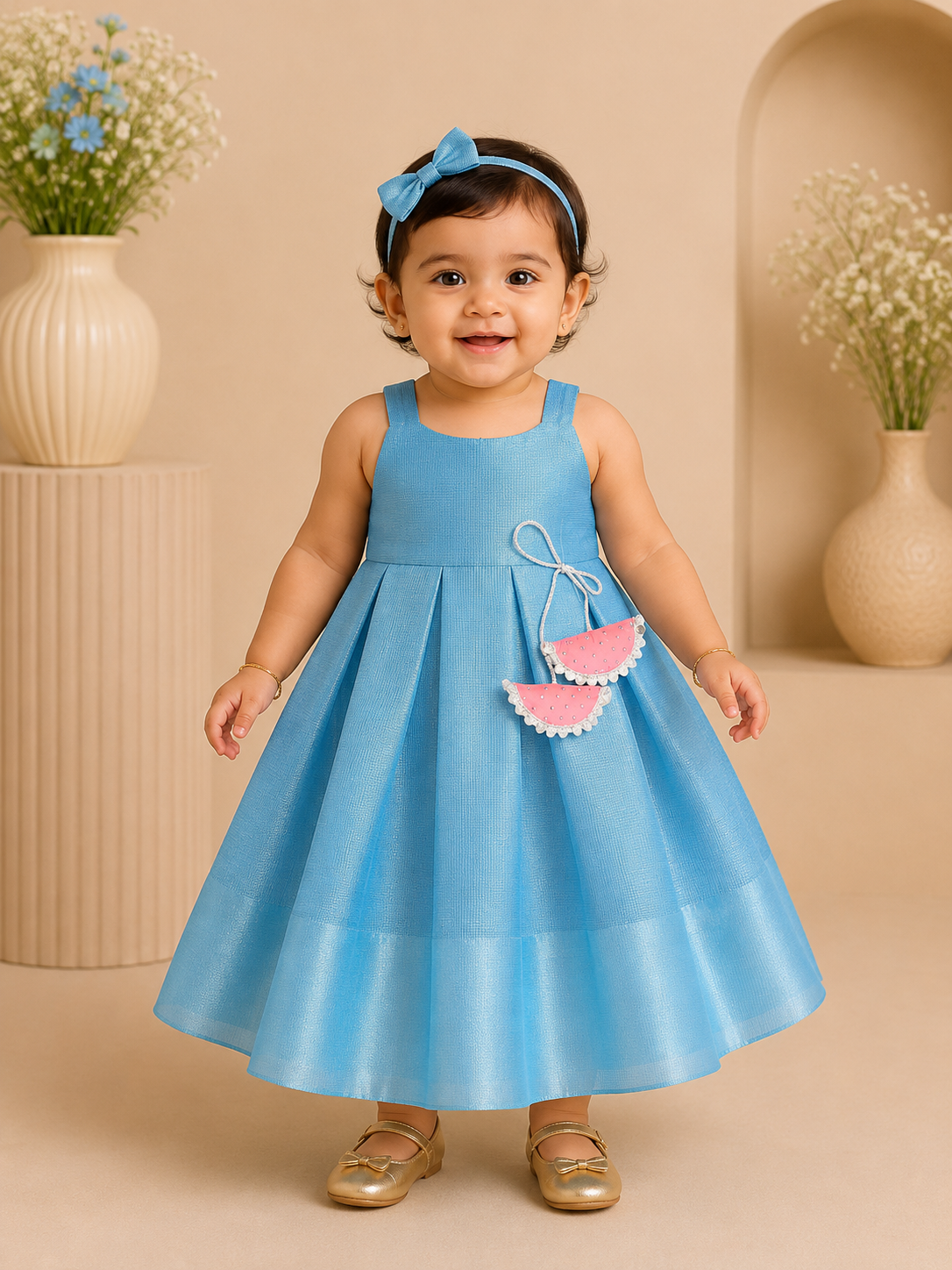 Blue and Pink Coat Model Frock