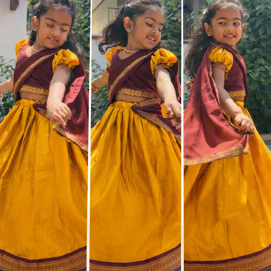 Maroon Top & Mango Yellow Half Saree - 2026 Ugadhi Collections