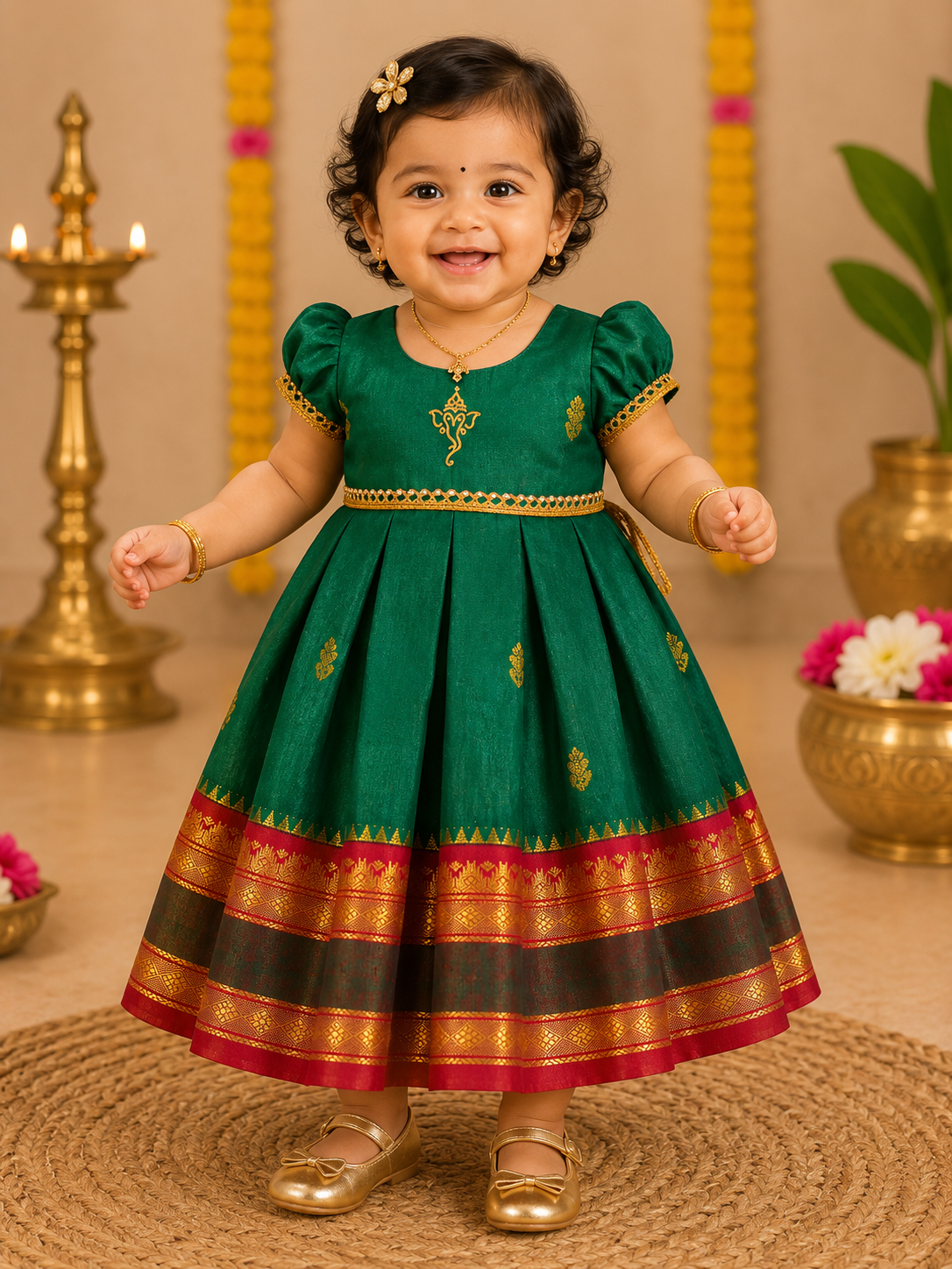Beautiful Green Hand Painted frock || Ganesh Chathurthi Collection 2026