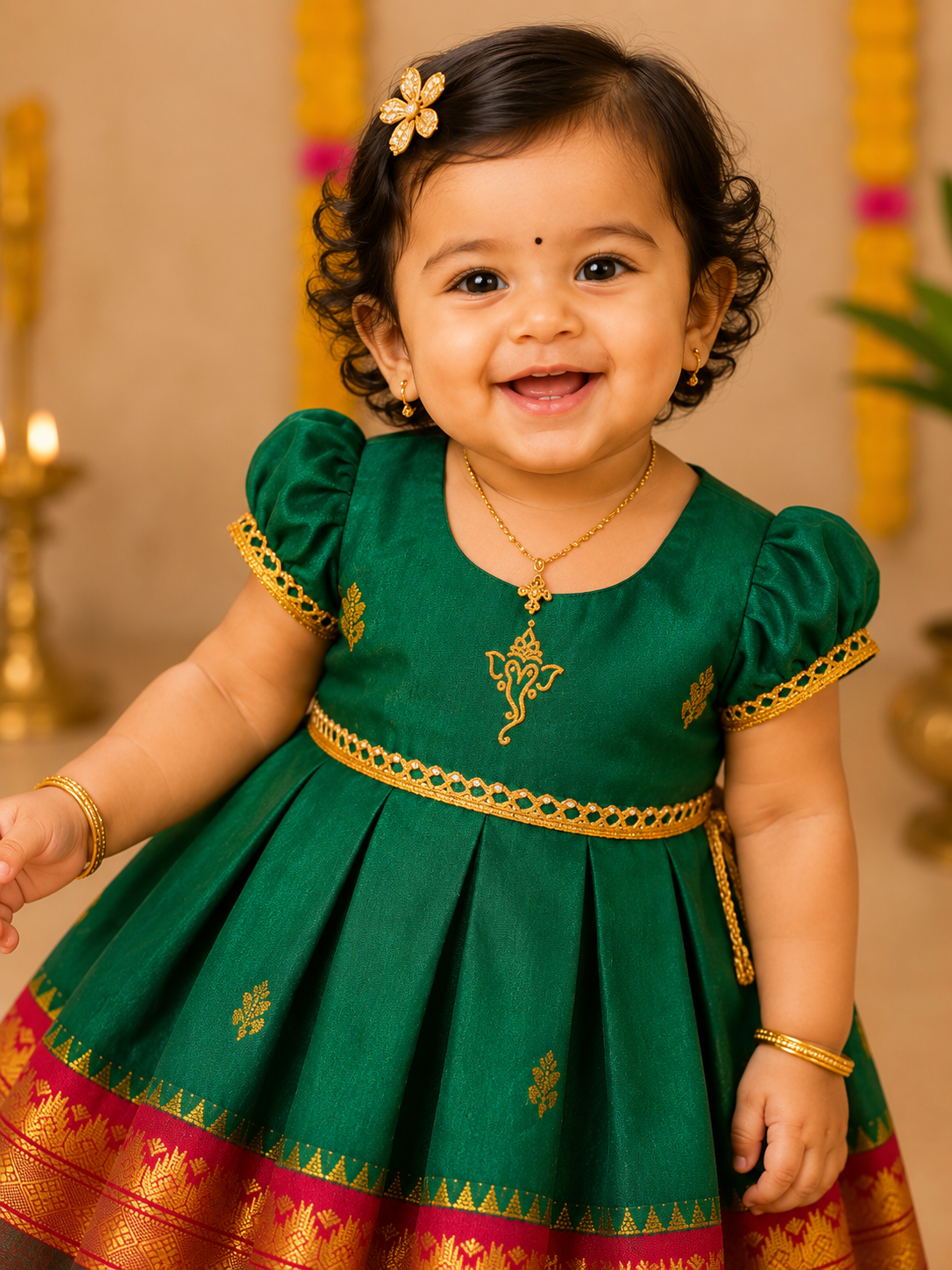 Beautiful Green Hand Painted frock || Ganesh Chathurthi Collection 2026