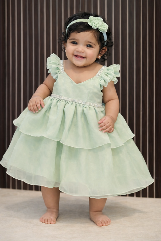 Olive Green Color Space Silk Frock - Pongal 2026 / Makara Sankranthi 2026 Collections