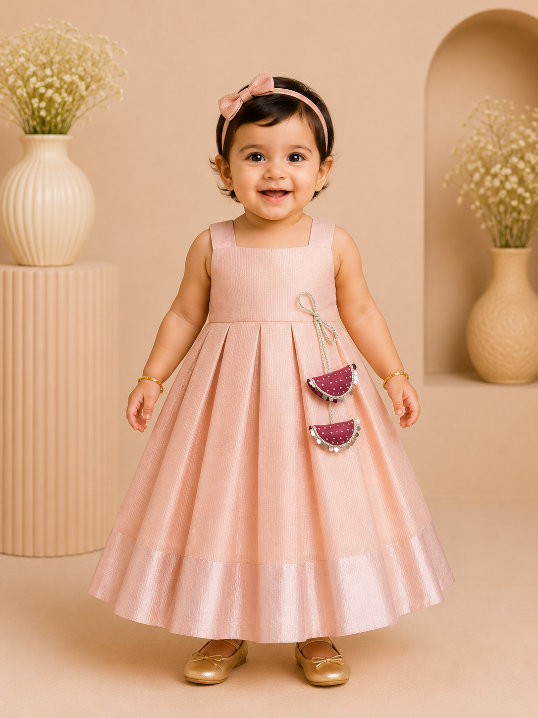 Maroon and Rose Gold Coat Model Frock