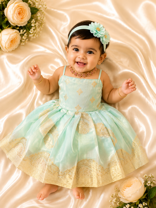 Pastel Sea Green Jaquard Summer frock