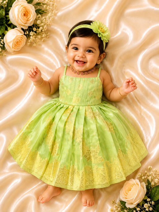 Light Pista Green Jaguard Summer frock