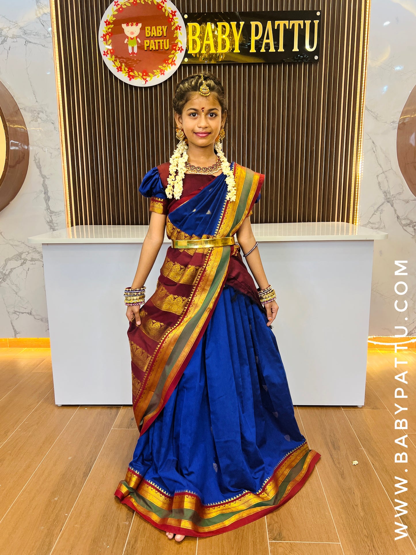 Beautiful Royal Blue And Maroon Color Half Saree