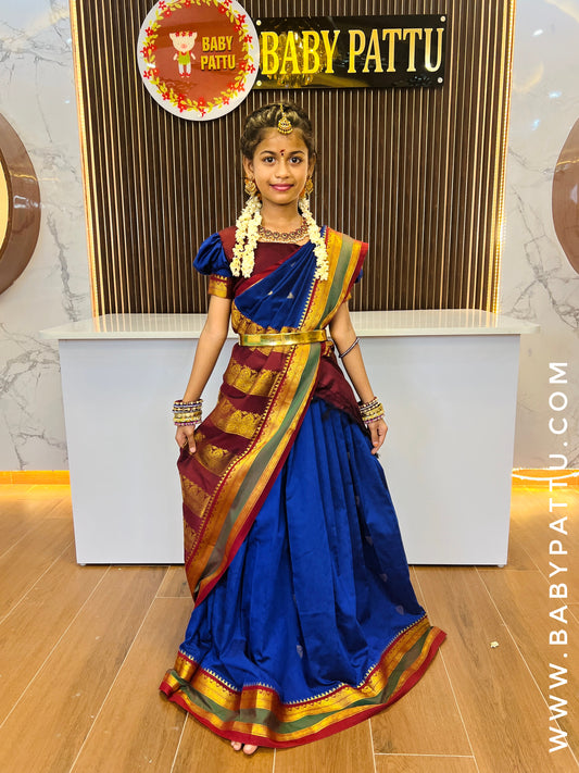 Beautiful Royal Blue And Maroon Color Half Saree