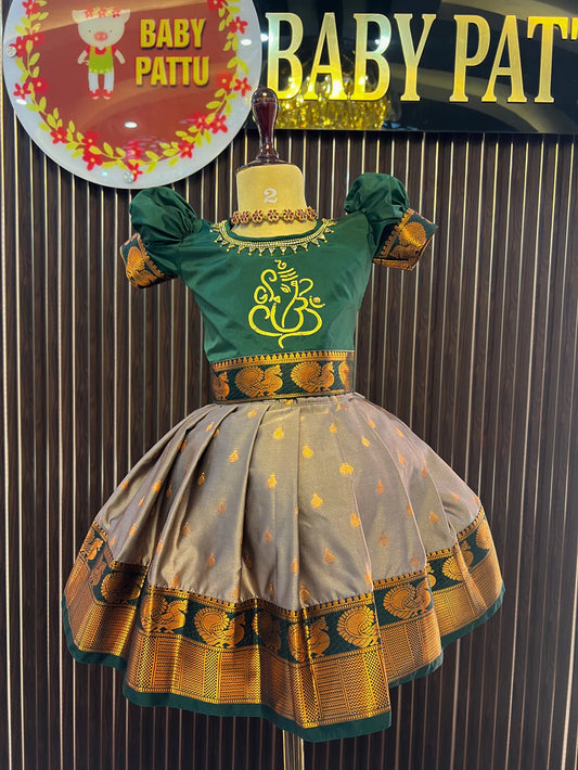 Green And Ash Color Pattu Pavada
