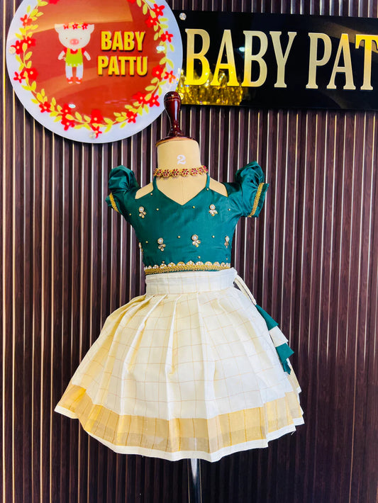 Green & Kerala Cotton Pattu Pavada