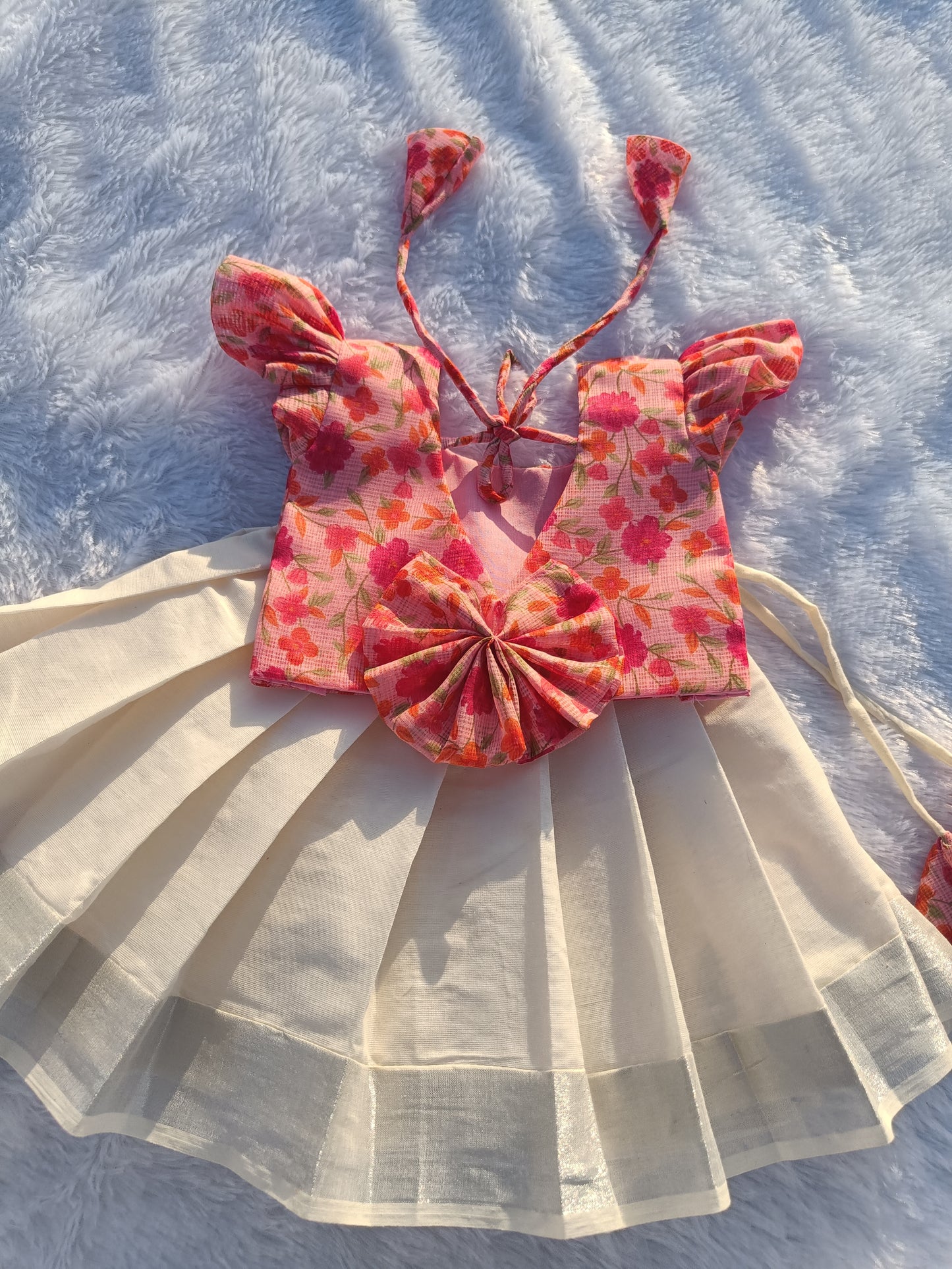 Floral Pink Kota Cotton Top & Kerala Cotton Bottom