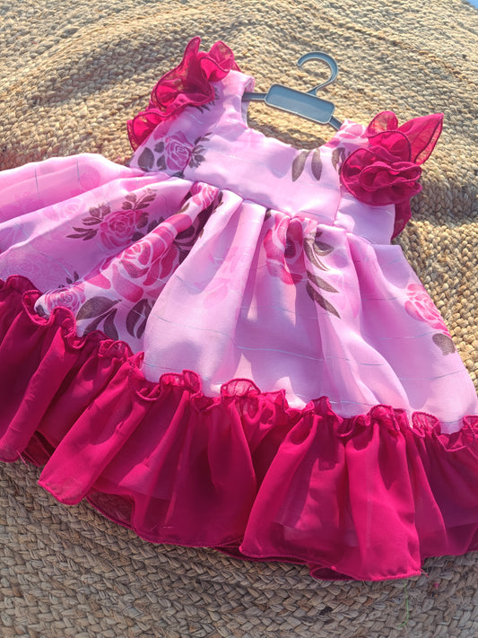 Cute & Adorable Pink Gorgette Frock