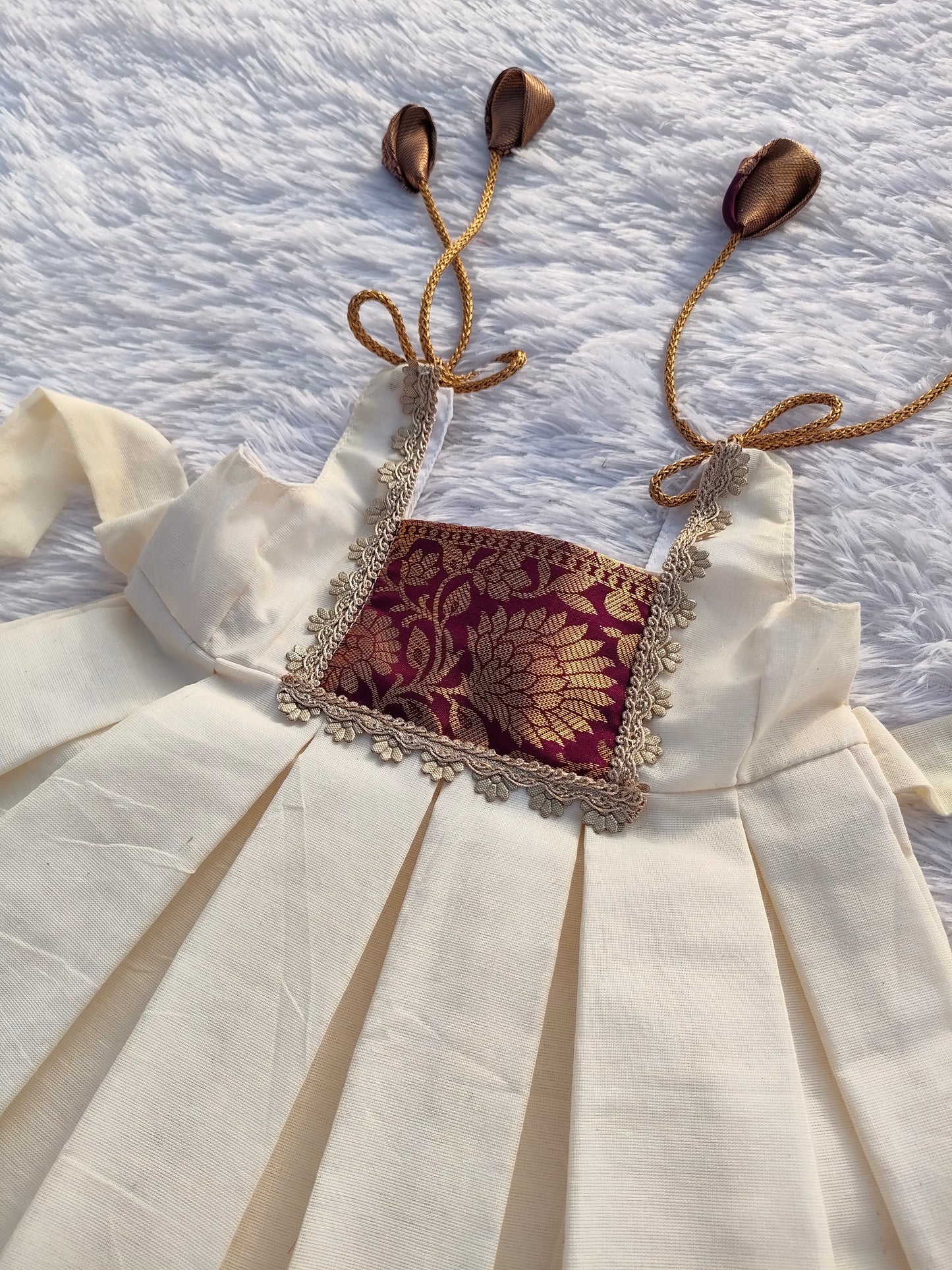 Maroon & White Kerala Cotton Frock || Onam Collections 2026