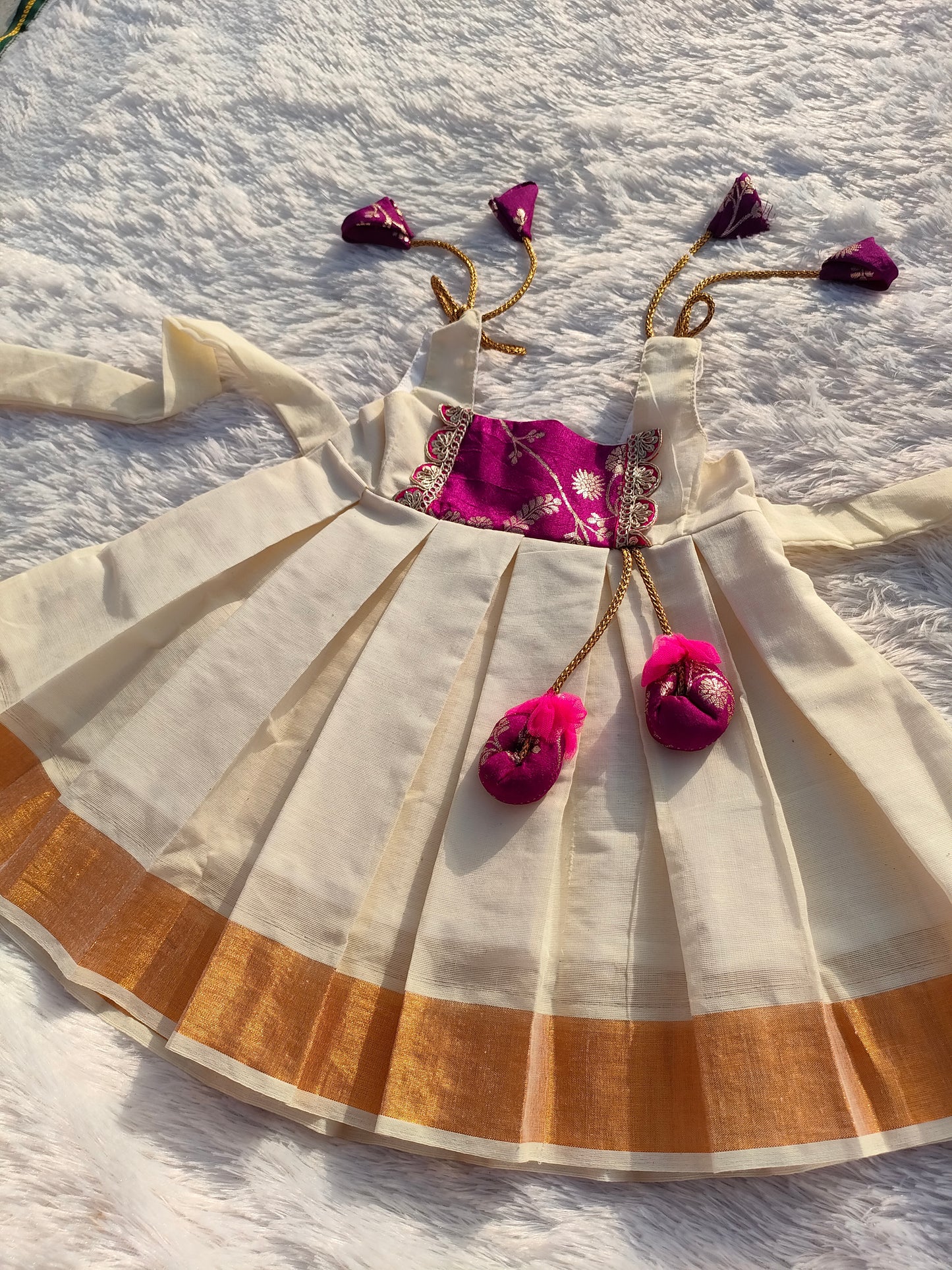 Purple & White Kerala Cotton Frock || Onam Collections 2026