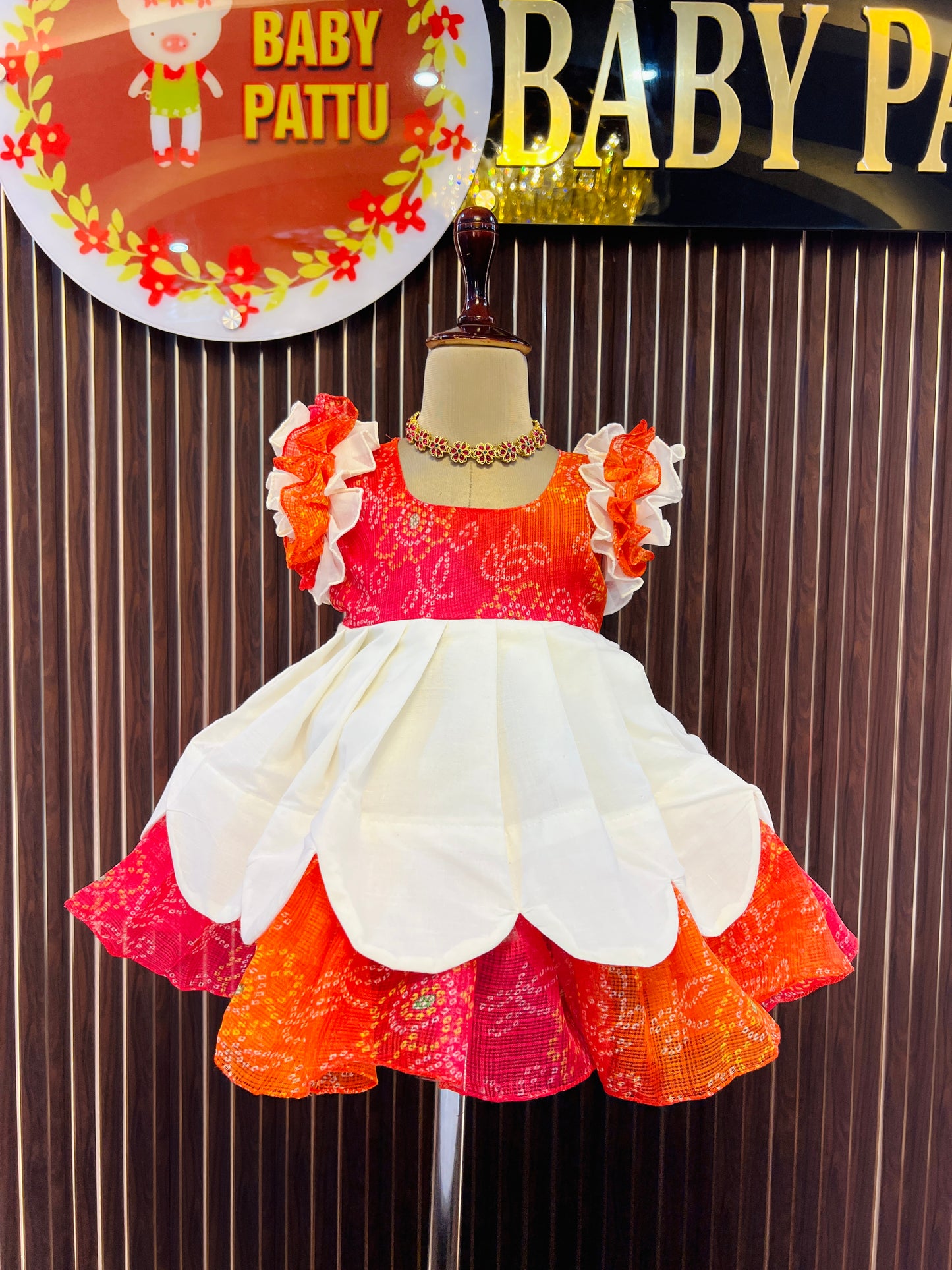 Summer Collections -Multi Color Kota & Kerala Cotton With Bandini Print scallop border Frock