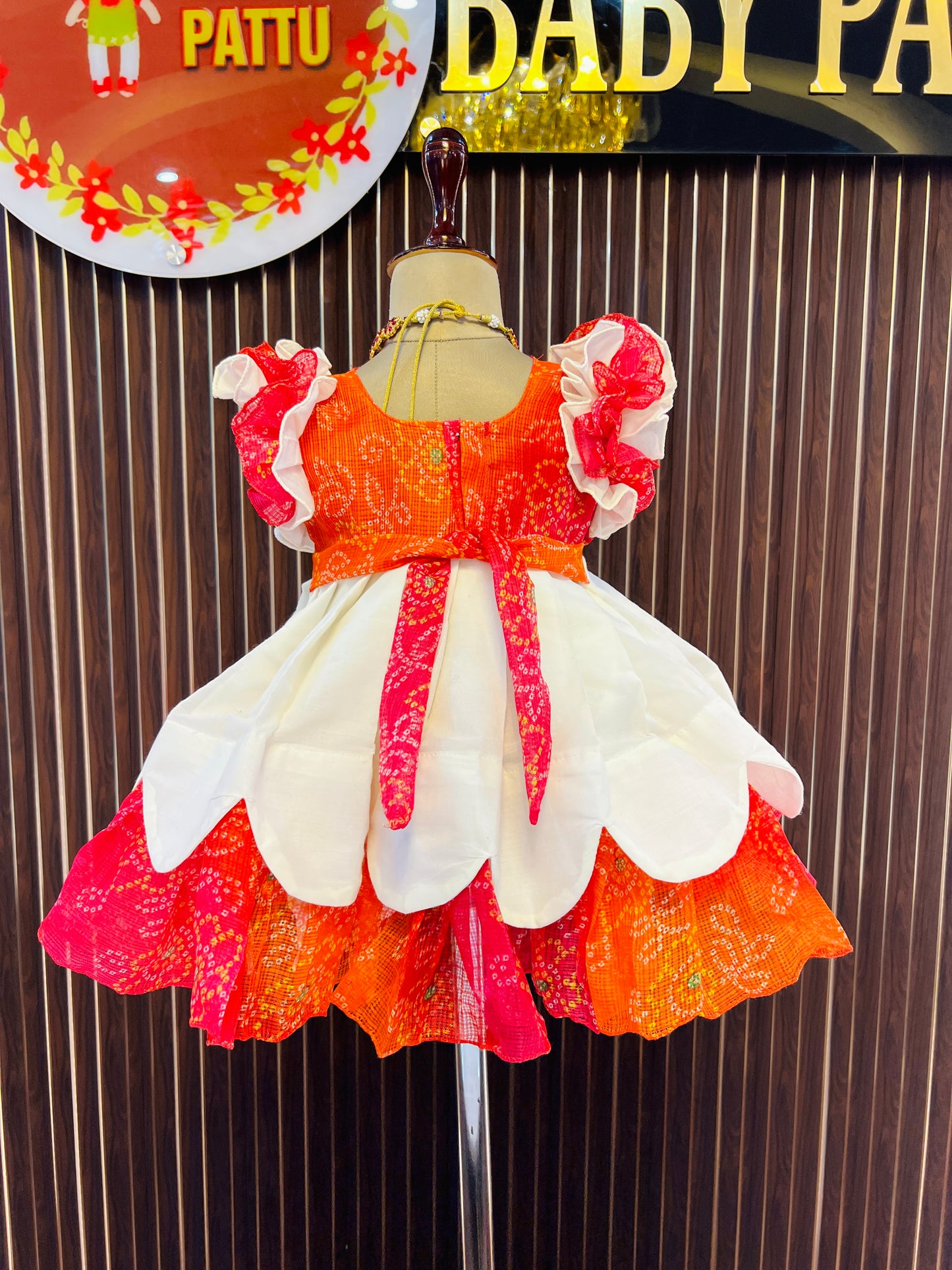 Summer Collections -Multi Color Kota & Kerala Cotton With Bandini Print scallop border Frock