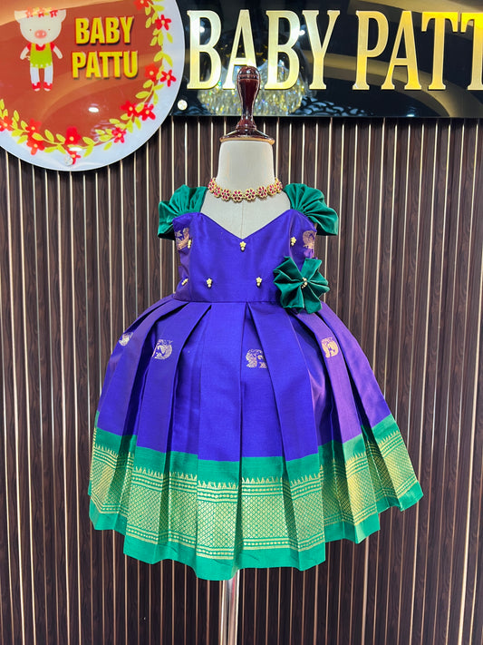 Purple And Sea Green Color Cute Bow Frock