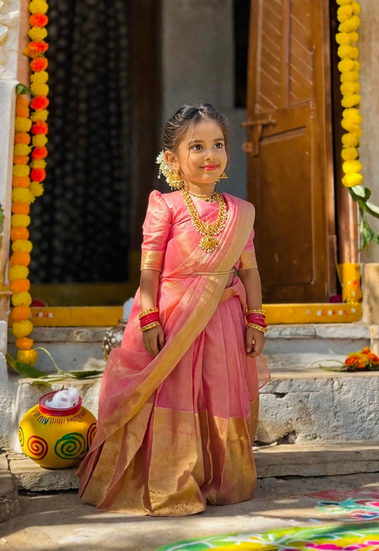 Baby Pink Tissue Silk Princess Half Saree