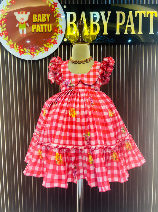 Red Color Pure Mul Cotton Summer Frock