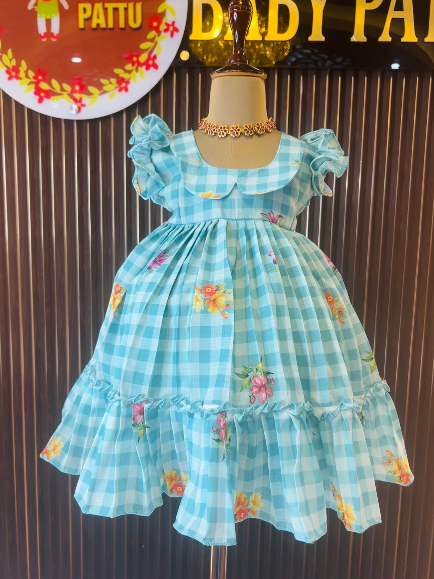 Sea Blue Color Pure Mul Cotton Summer Frock