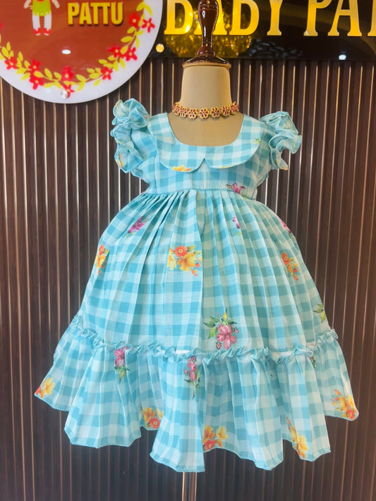 Sea Blue Color Pure Mul Cotton Summer Frock