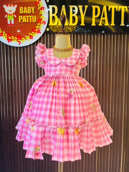 Baby Pink Color Pure Mul Cotton Summer Frock