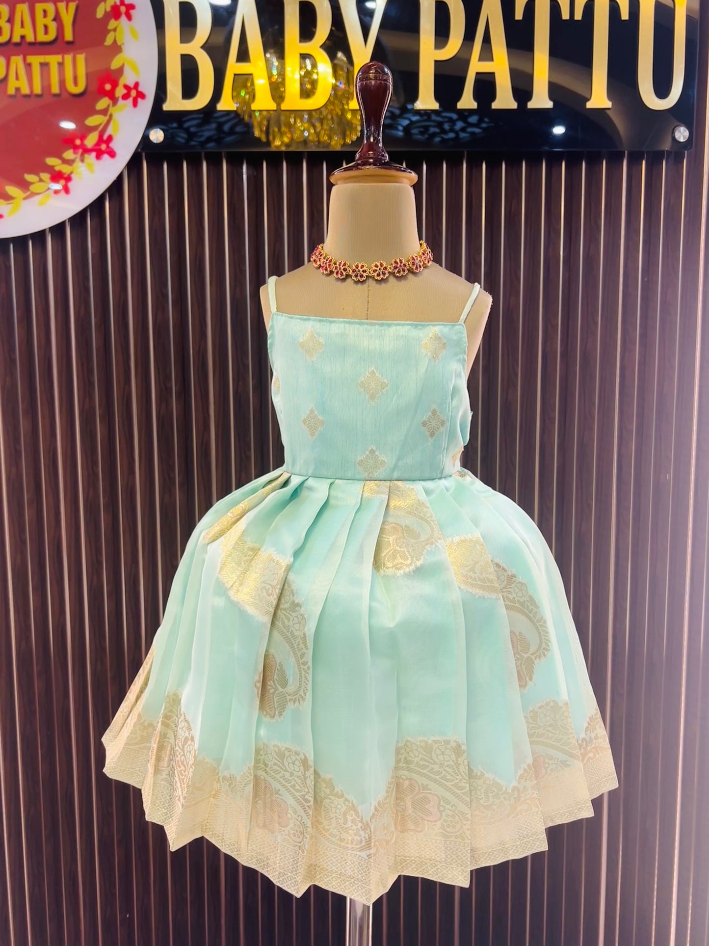 Pastel Sea Green Jaquard Summer frock