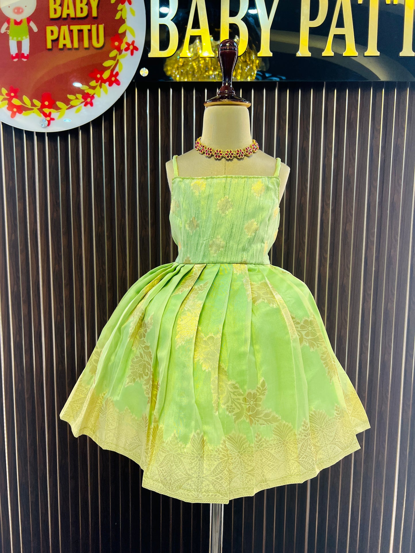 Light Pista Green Jaguard Summer frock