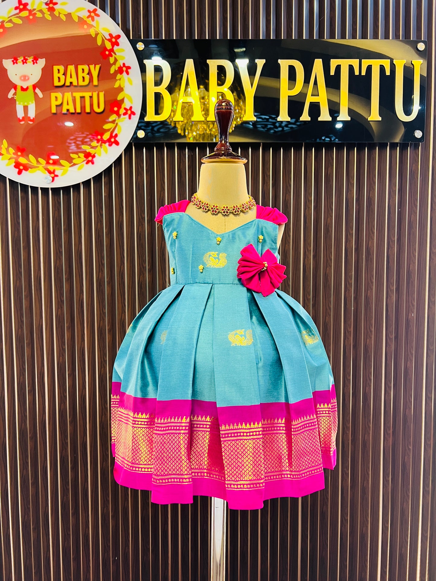 Sea Blue Color Cute Bow Frock